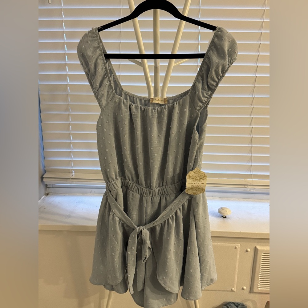Altar'd State Light Blue Textured Girls Dress with Tie Waist